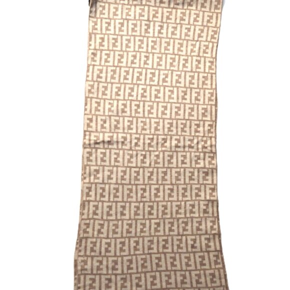 Vintage FENDI Light Beige & Cream Monogram Print Scarf - Picture 4 of 10